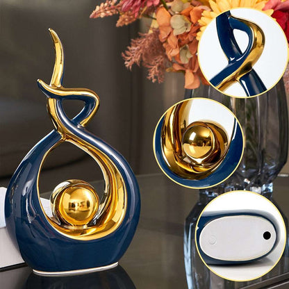 Abstract Ceramic Sculpture with Gold Accents and Modern Design