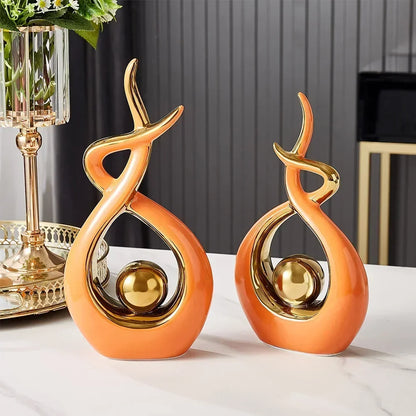 Abstract Ceramic Sculpture with Gold Accents and Modern Design