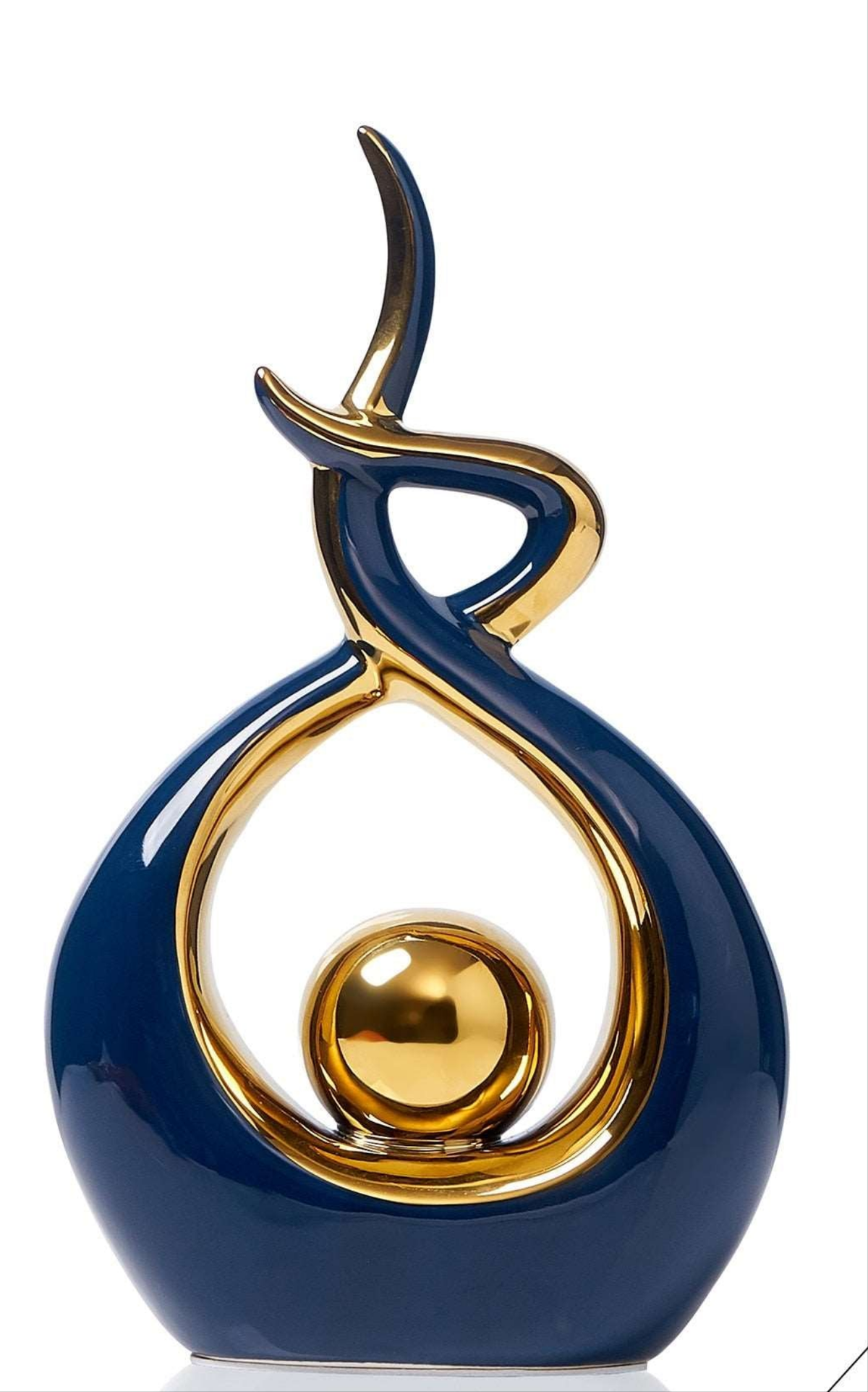 Abstract Ceramic Sculpture with Gold Accents and Modern Design