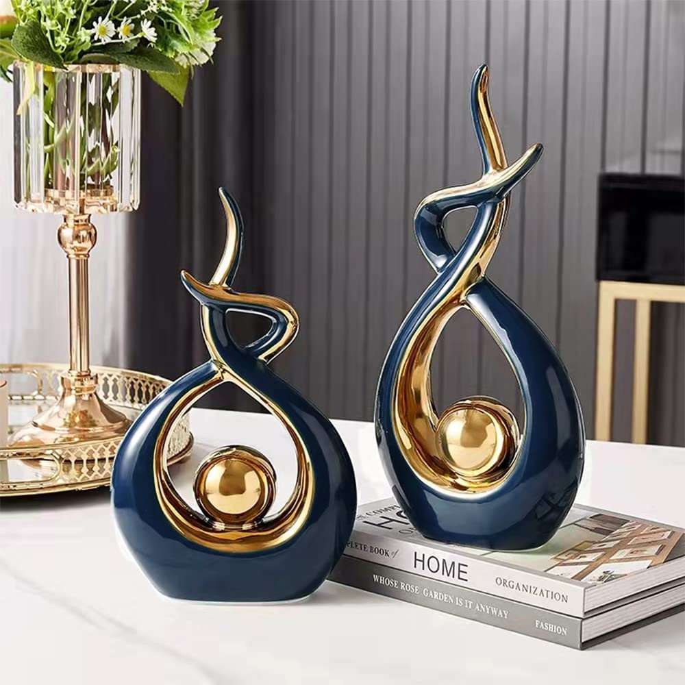 Abstract Ceramic Sculpture with Gold Accents and Modern Design