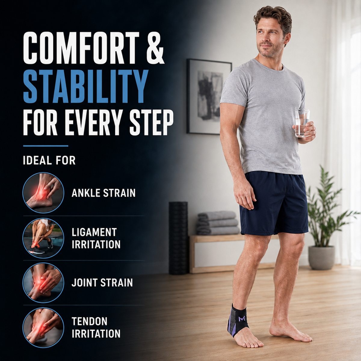 Adjustable Ankle Support Sleeve with Nylon Spandex and Polyester