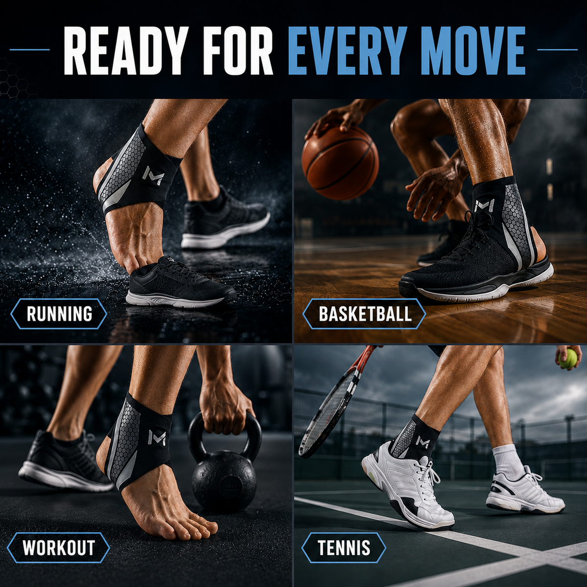 Adjustable Ankle Support Sleeve with Nylon Spandex and Polyester