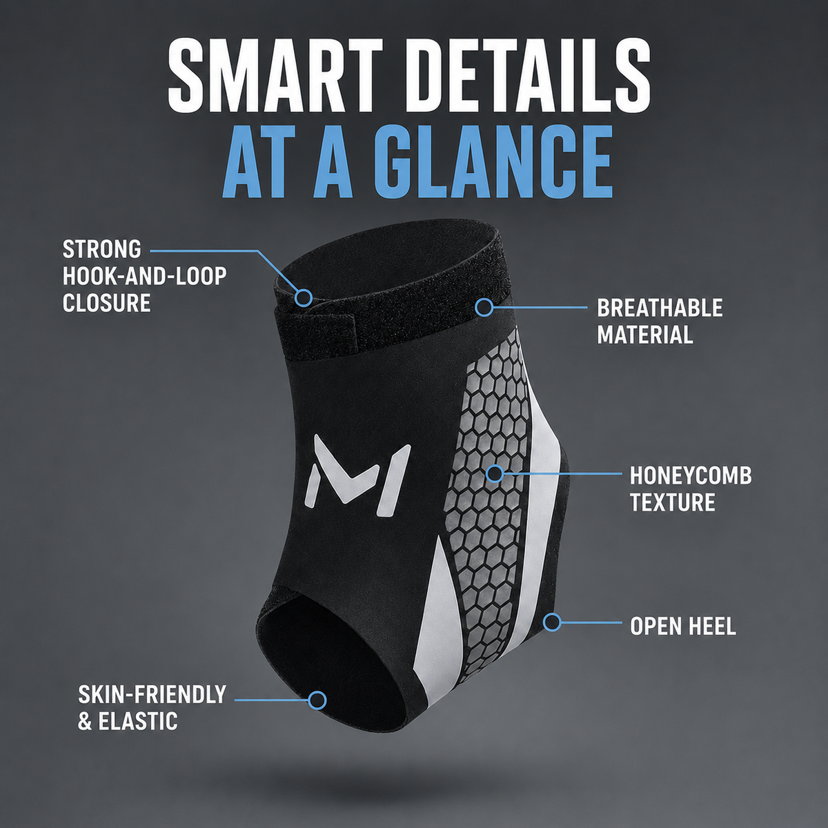 Adjustable Ankle Support Sleeve with Nylon Spandex and Polyester
