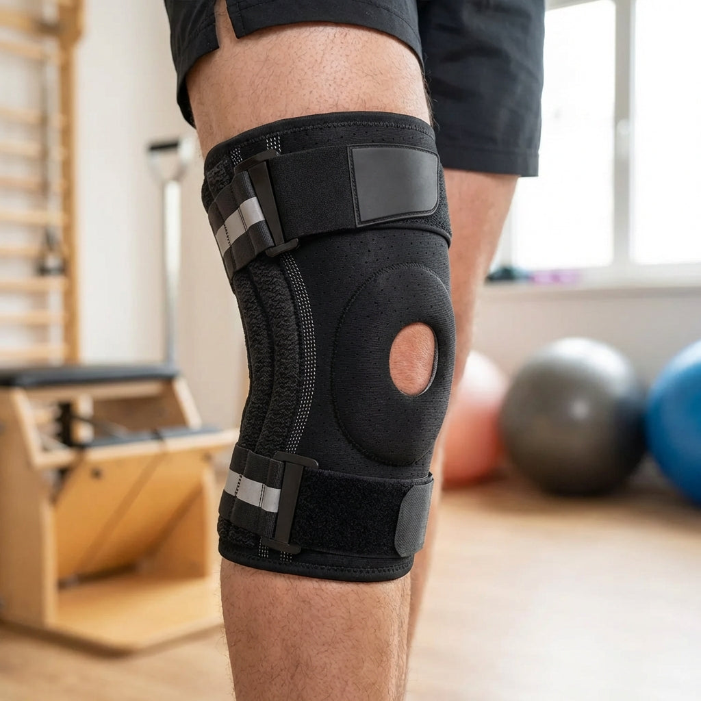 Adjustable Hinged Knee Support with Dual Side Stabilizers
