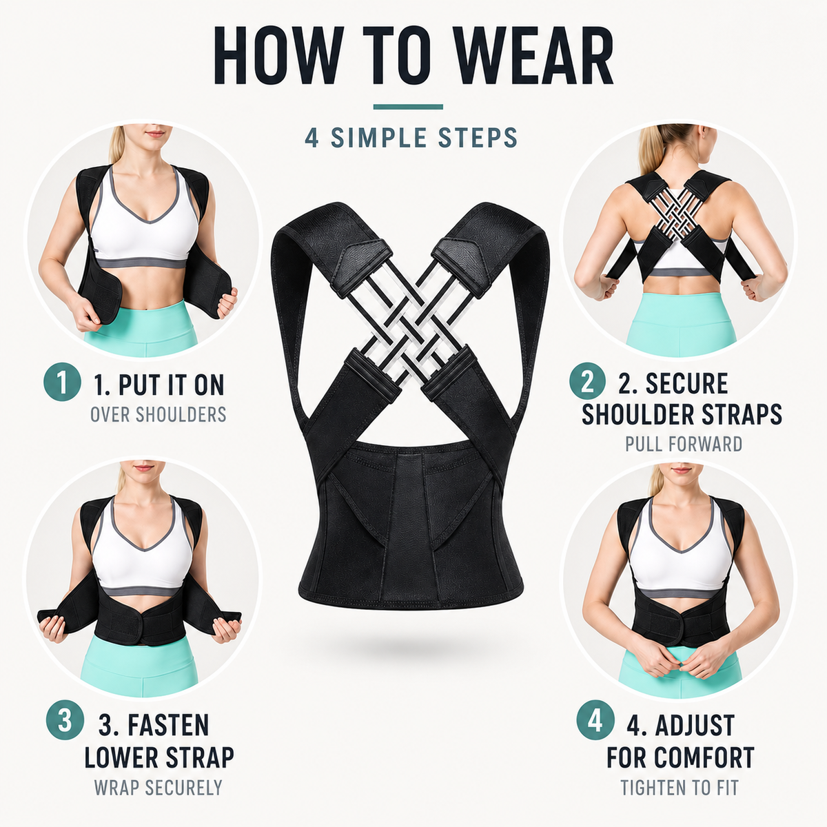 Adjustable Posture Support Brace with Breathable Polyester Design