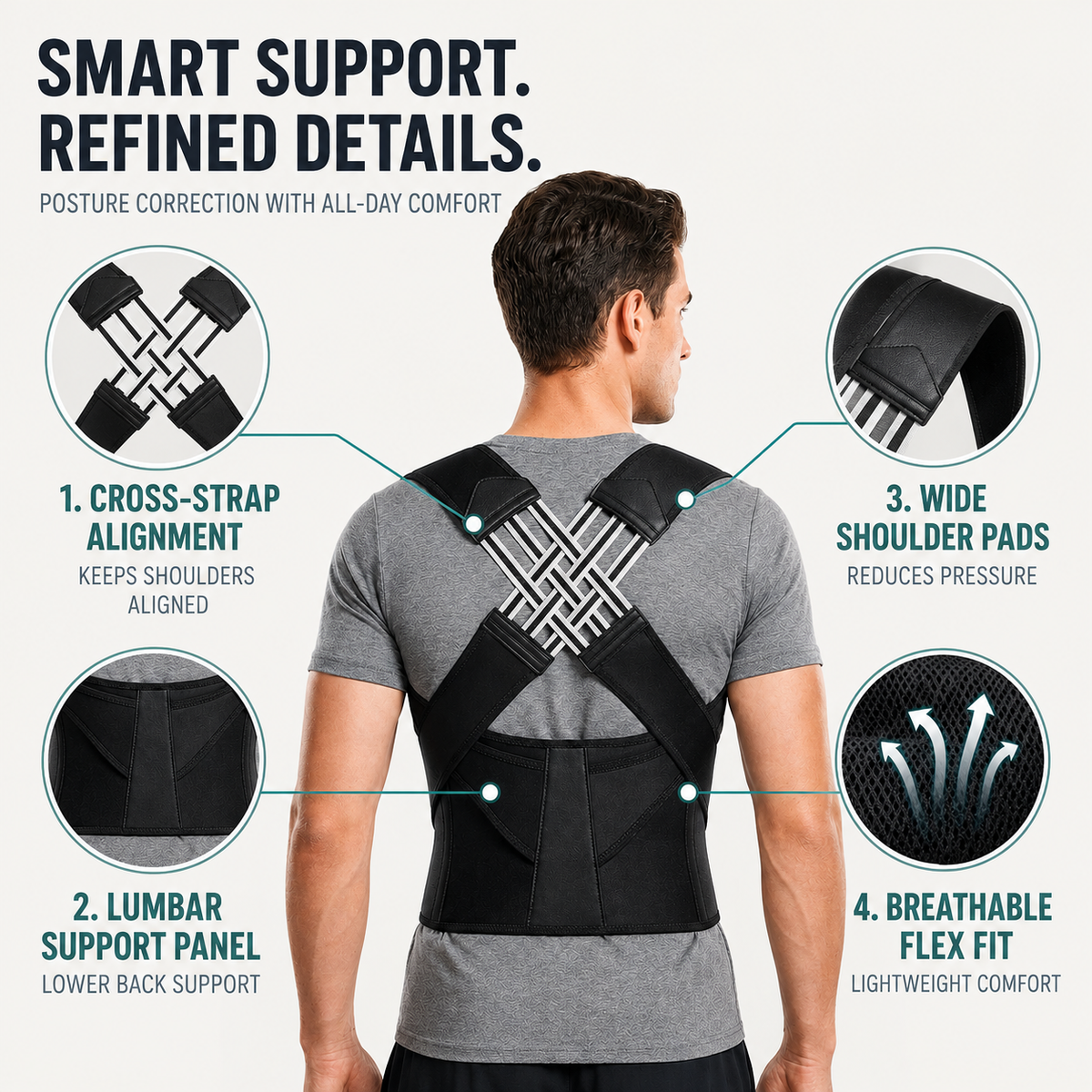 Adjustable Posture Support Brace with Breathable Polyester Design