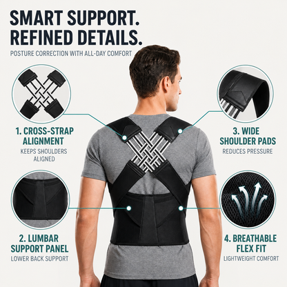 Adjustable Posture Support Brace with Breathable Polyester Design