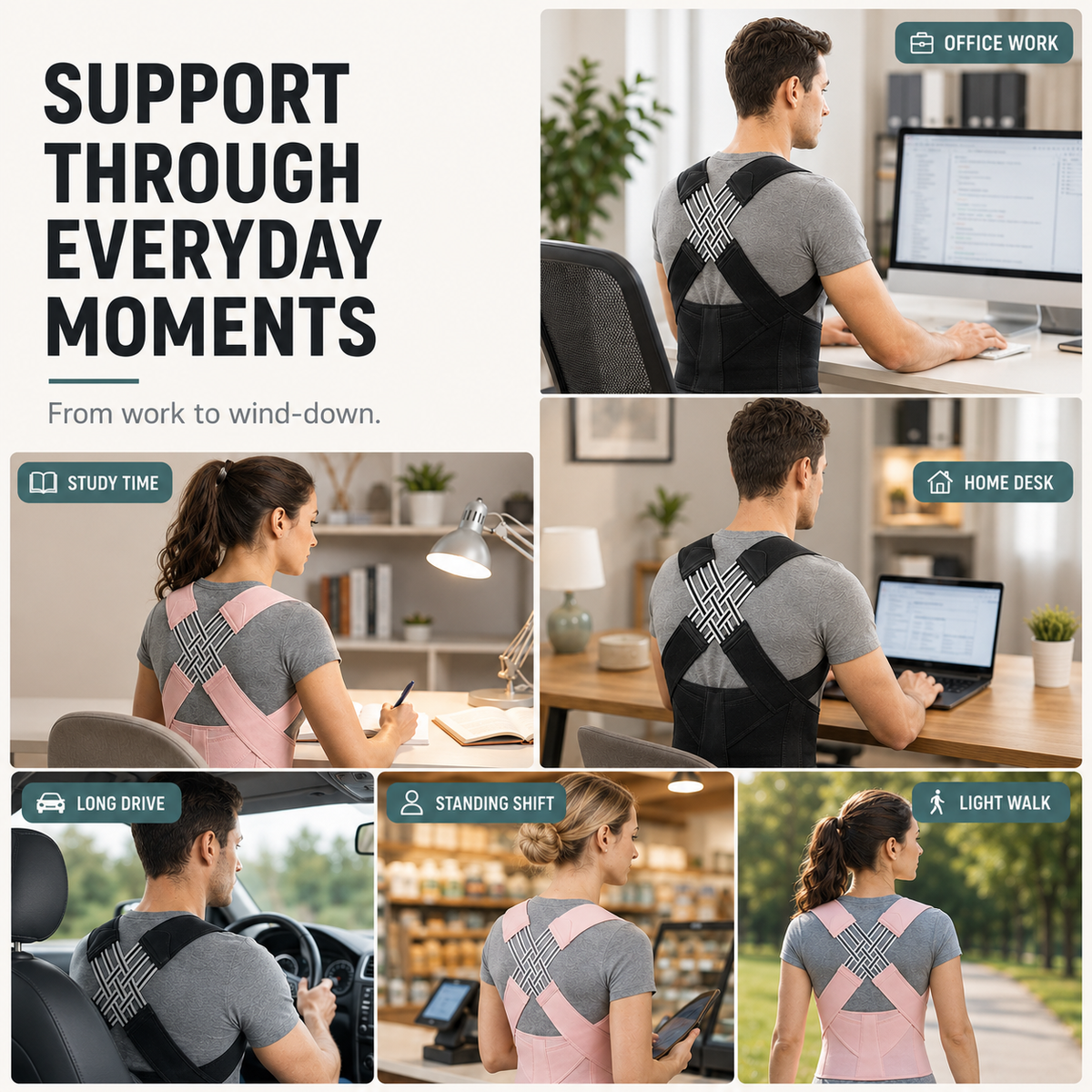 Adjustable Posture Support Brace with Breathable Polyester Design