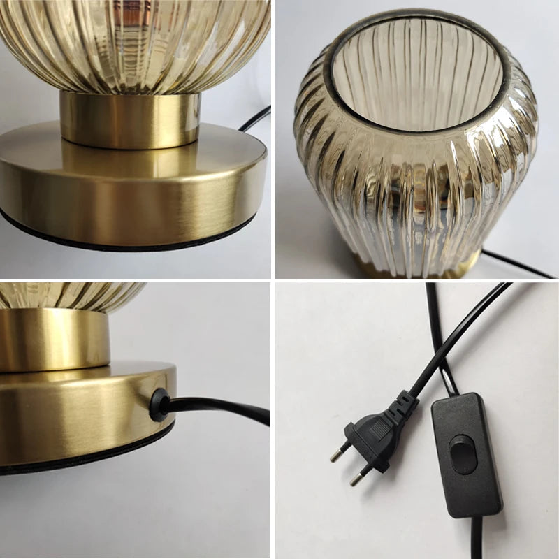 Amber Glass Table Lamp with Minimalist Metal Frame and Warm Ambient Light