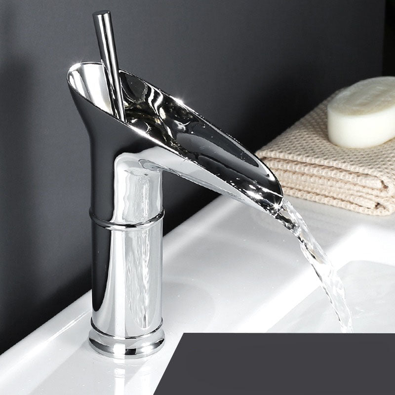 Antique Waterfall Bathroom Sink Faucet - Brass Single-Hole Tap