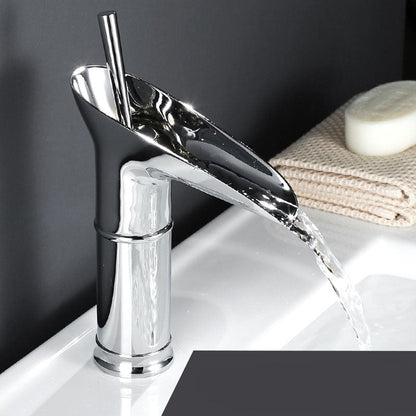 Antique Waterfall Bathroom Sink Faucet - Brass Single-Hole Tap