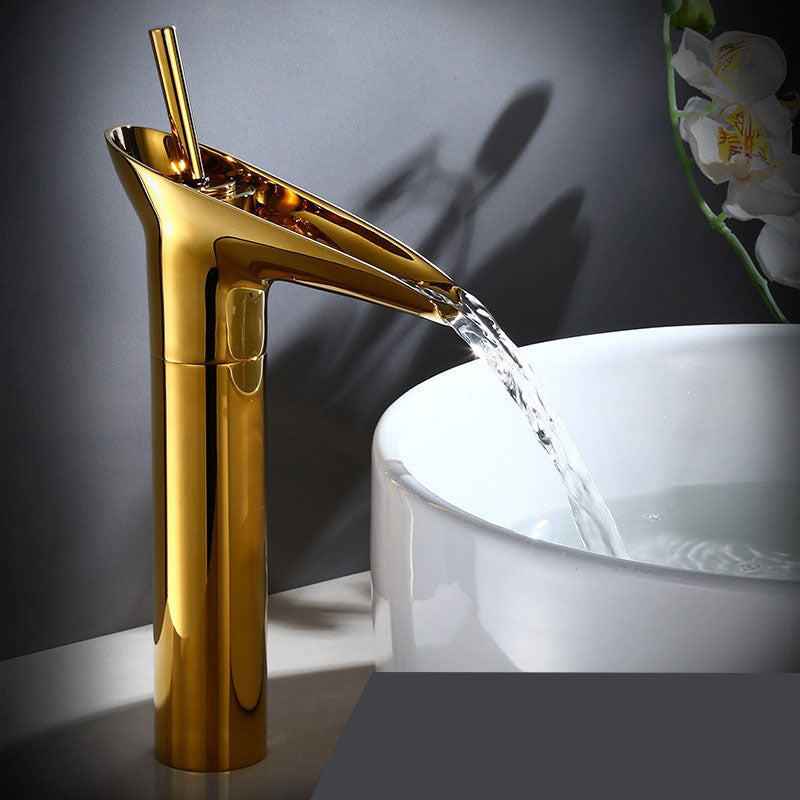 Antique Waterfall Bathroom Sink Faucet - Brass Single-Hole Tap