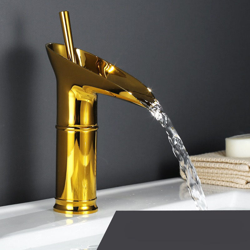 Antique Waterfall Bathroom Sink Faucet - Brass Single-Hole Tap