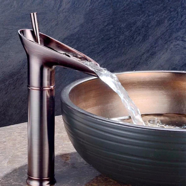 Antique Waterfall Bathroom Sink Faucet - Brass Single-Hole Tap