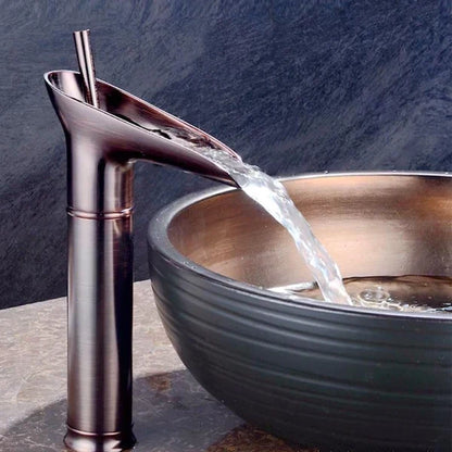 Antique Waterfall Bathroom Sink Faucet - Brass Single-Hole Tap