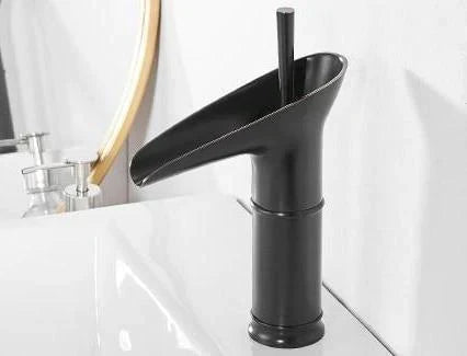 Antique Waterfall Bathroom Sink Faucet - Brass Single-Hole Tap