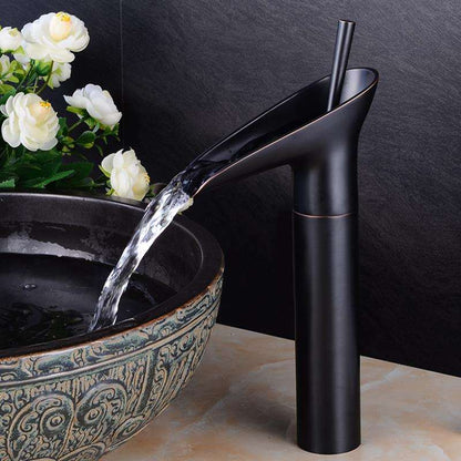 Antique Waterfall Bathroom Sink Faucet - Brass Single-Hole Tap