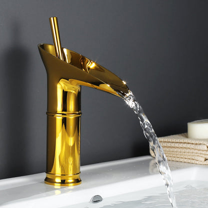 Antique Waterfall Bathroom Sink Faucet - Brass Single-Hole Tap