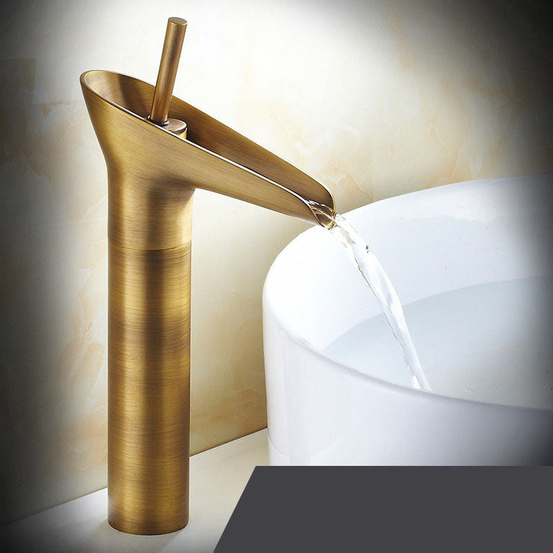 Antique Waterfall Bathroom Sink Faucet - Brass Single-Hole Tap