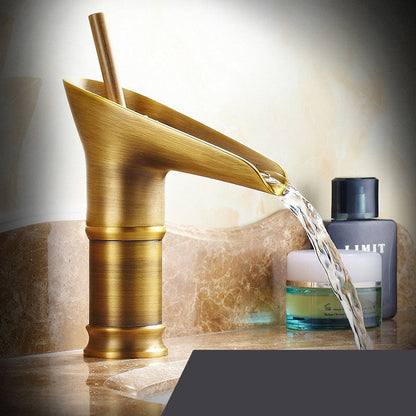 Antique Waterfall Bathroom Sink Faucet - Brass Single-Hole Tap