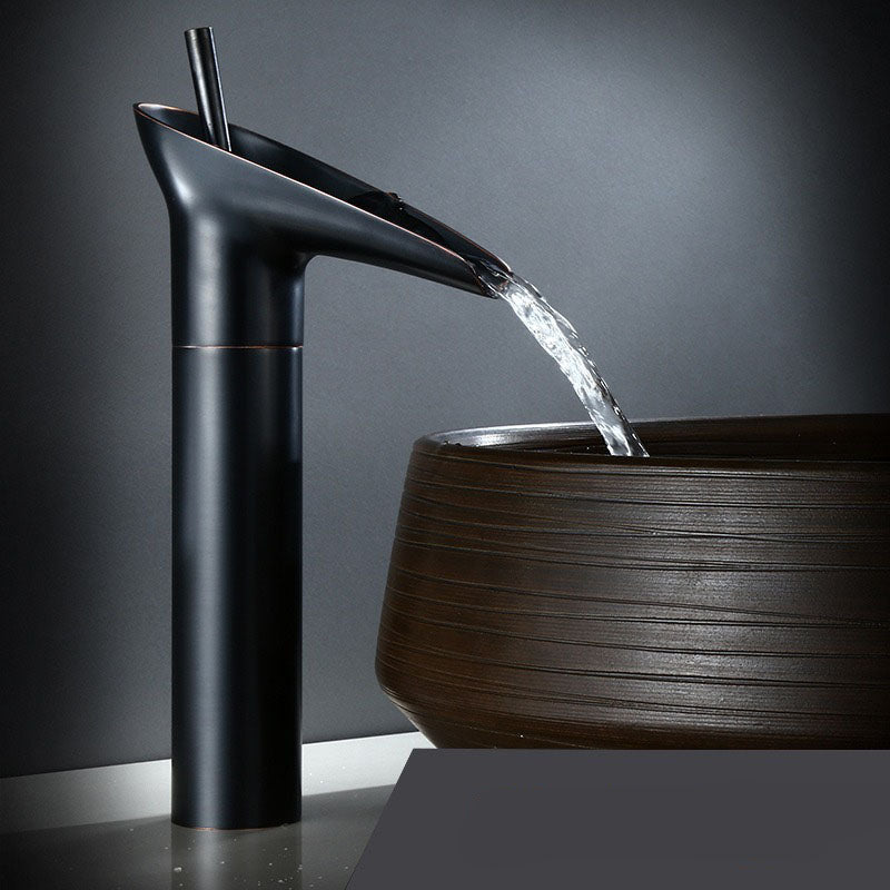 Antique Waterfall Bathroom Sink Faucet - Brass Single-Hole Tap