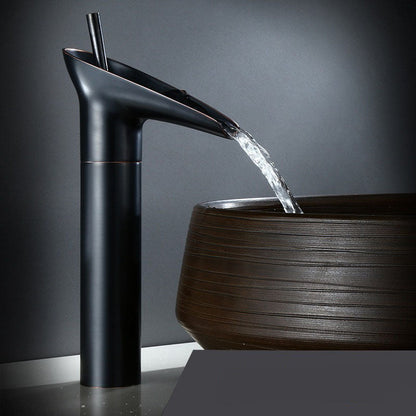 Antique Waterfall Bathroom Sink Faucet - Brass Single-Hole Tap
