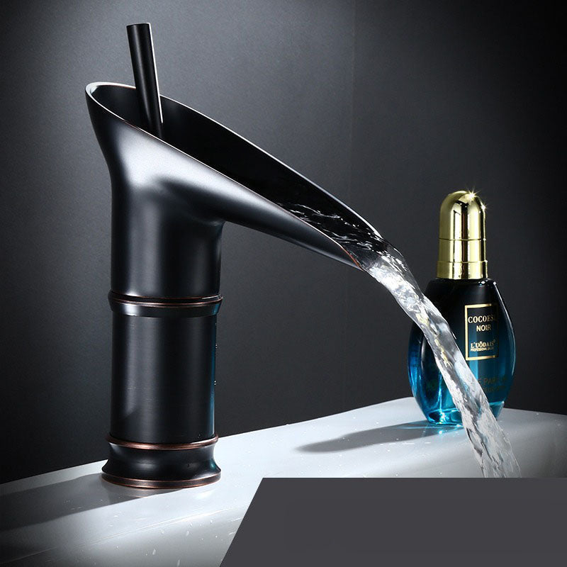Antique Waterfall Bathroom Sink Faucet - Brass Single-Hole Tap