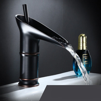 Antique Waterfall Bathroom Sink Faucet - Brass Single-Hole Tap