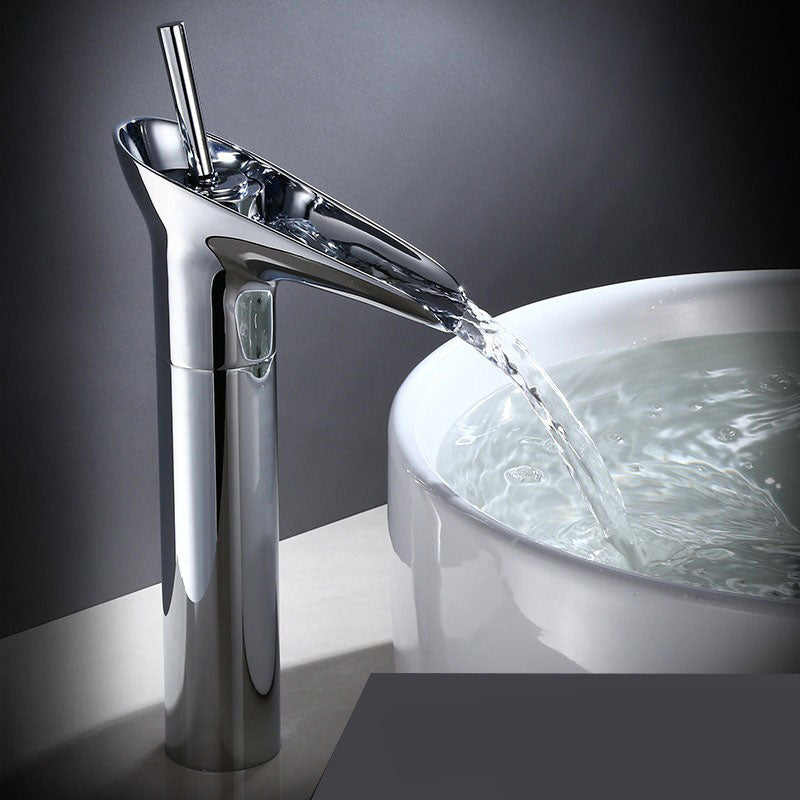 Antique Waterfall Bathroom Sink Faucet - Brass Single-Hole Tap