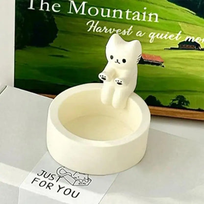 Cat Candle Holder with Hand-Finished Plaster Design
