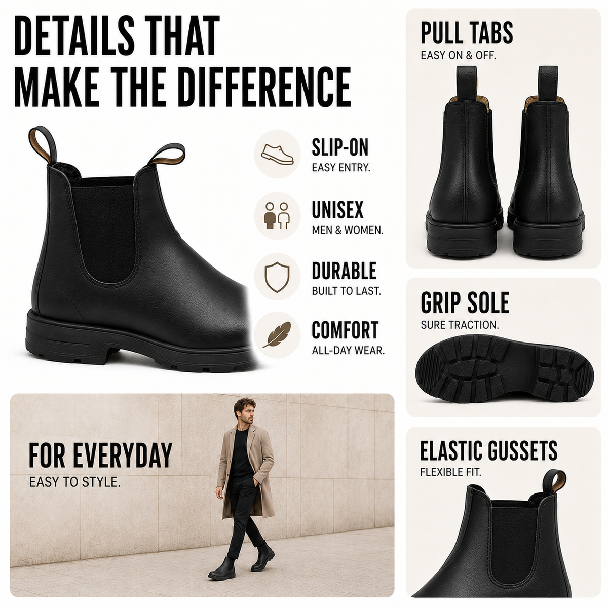 Chelsea Ankle Boots with Slip-On Design and PU Upper
