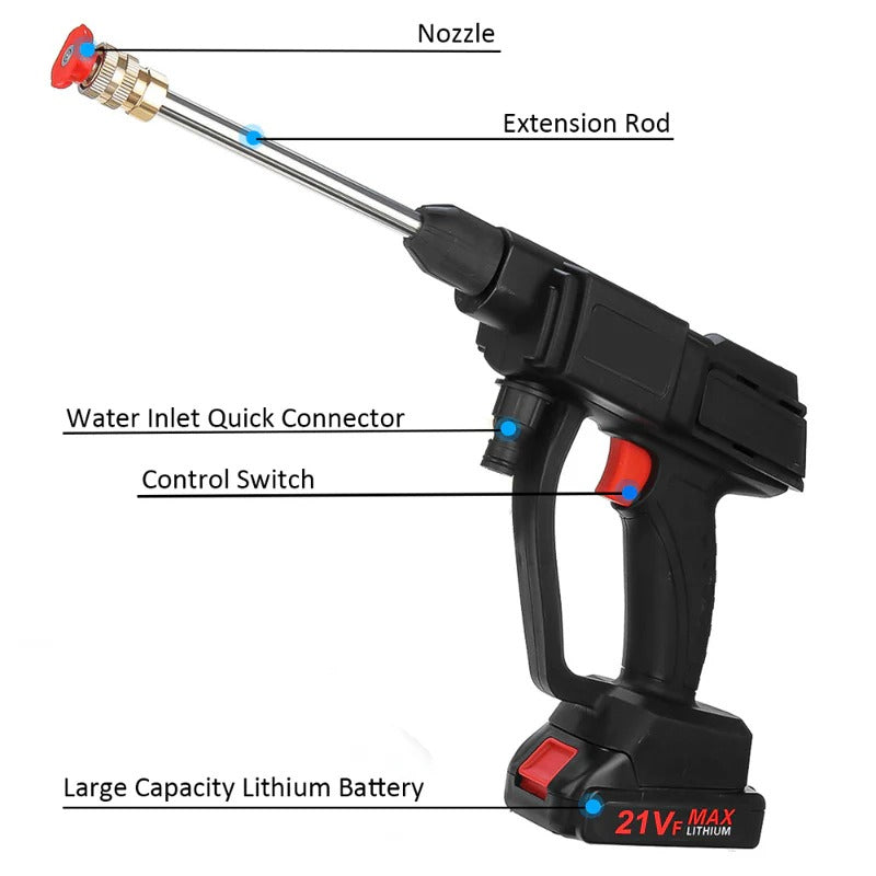 Cordless High Pressure Cleaner with Dual Batteries and Water Hose