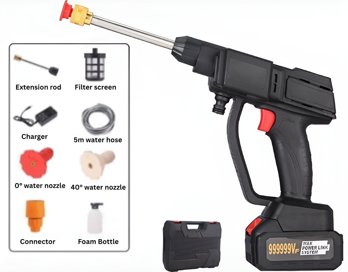 Cordless High Pressure Cleaner with Dual Batteries and Water Hose