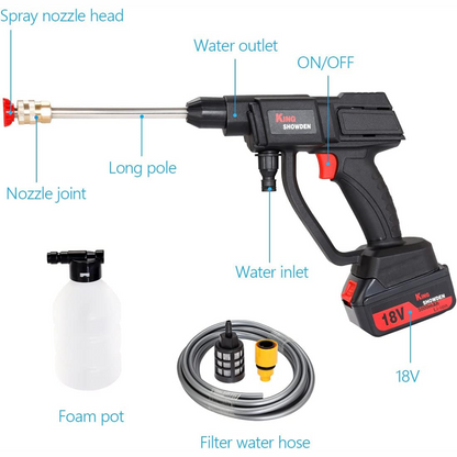 Cordless High Pressure Cleaner with Dual Batteries and Water Hose