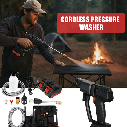 Cordless High Pressure Cleaner with Dual Batteries and Water Hose