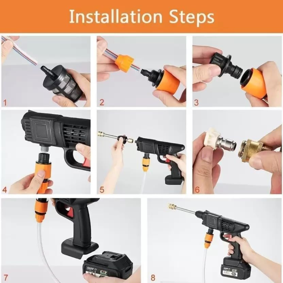 Cordless High Pressure Cleaner with Dual Batteries and Water Hose
