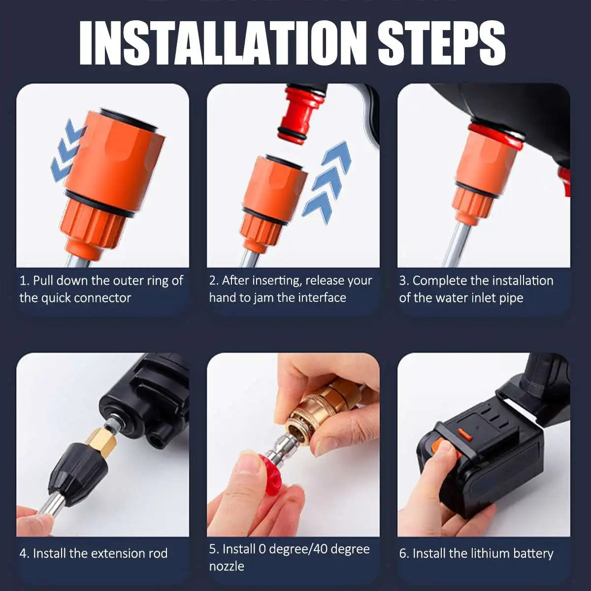 Cordless High Pressure Cleaner with Dual Batteries and Water Hose