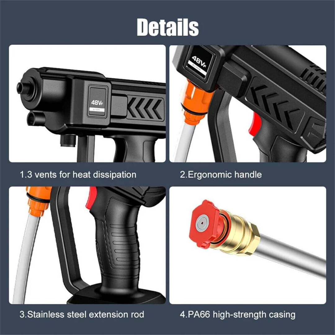 Cordless High Pressure Cleaner with Dual Batteries and Water Hose