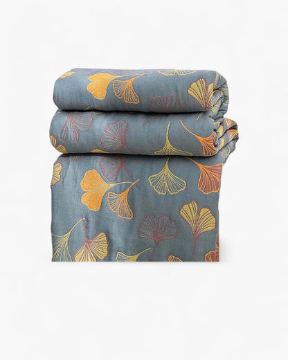 Cotton Throw Blanket with Embossed Leaf Pattern and Reversible Design