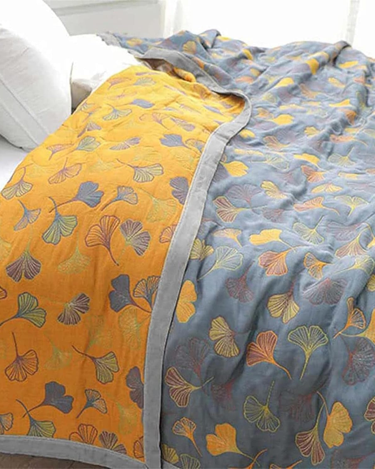 Cotton Throw Blanket with Embossed Leaf Pattern and Reversible Design