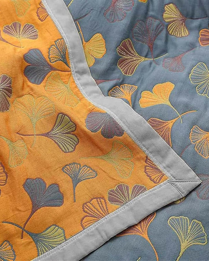 Cotton Throw Blanket with Embossed Leaf Pattern and Reversible Design