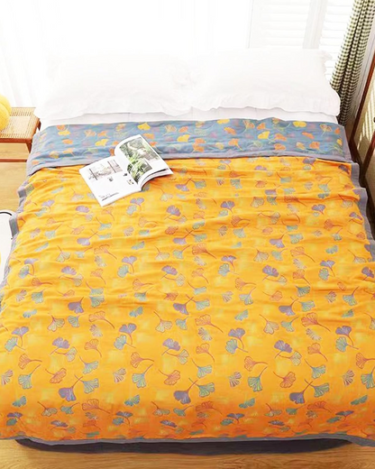 Cotton Throw Blanket with Embossed Leaf Pattern and Reversible Design