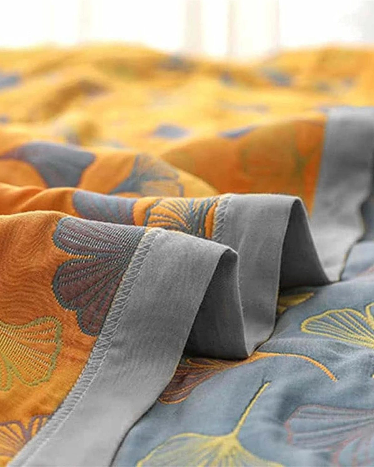 Cotton Throw Blanket with Embossed Leaf Pattern and Reversible Design
