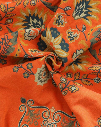 Cotton Throw Blanket with Warm Marigold Tone and Reversible Bohemian Design