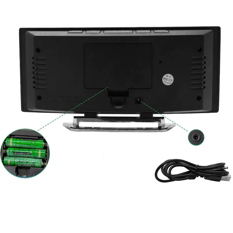 Curved LED Mirror Alarm Clock with Automatic Brightness Adjustment and Temperature Display