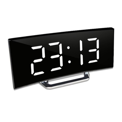 Curved LED Mirror Alarm Clock with Automatic Brightness Adjustment and Temperature Display