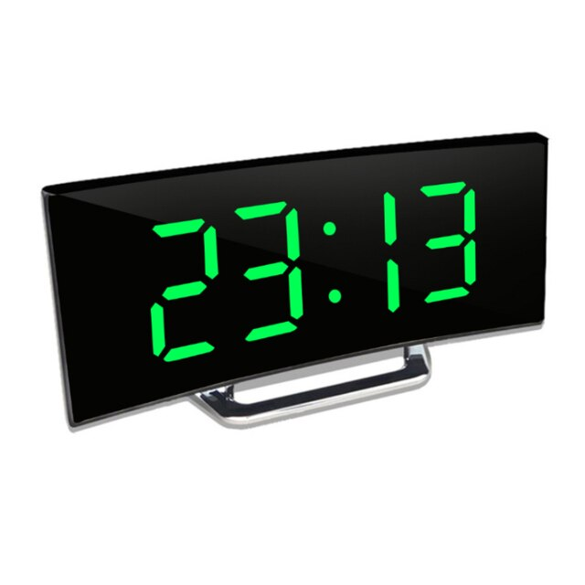 Curved LED Mirror Alarm Clock with Automatic Brightness Adjustment and Temperature Display