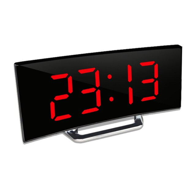 Curved LED Mirror Alarm Clock with Automatic Brightness Adjustment and Temperature Display