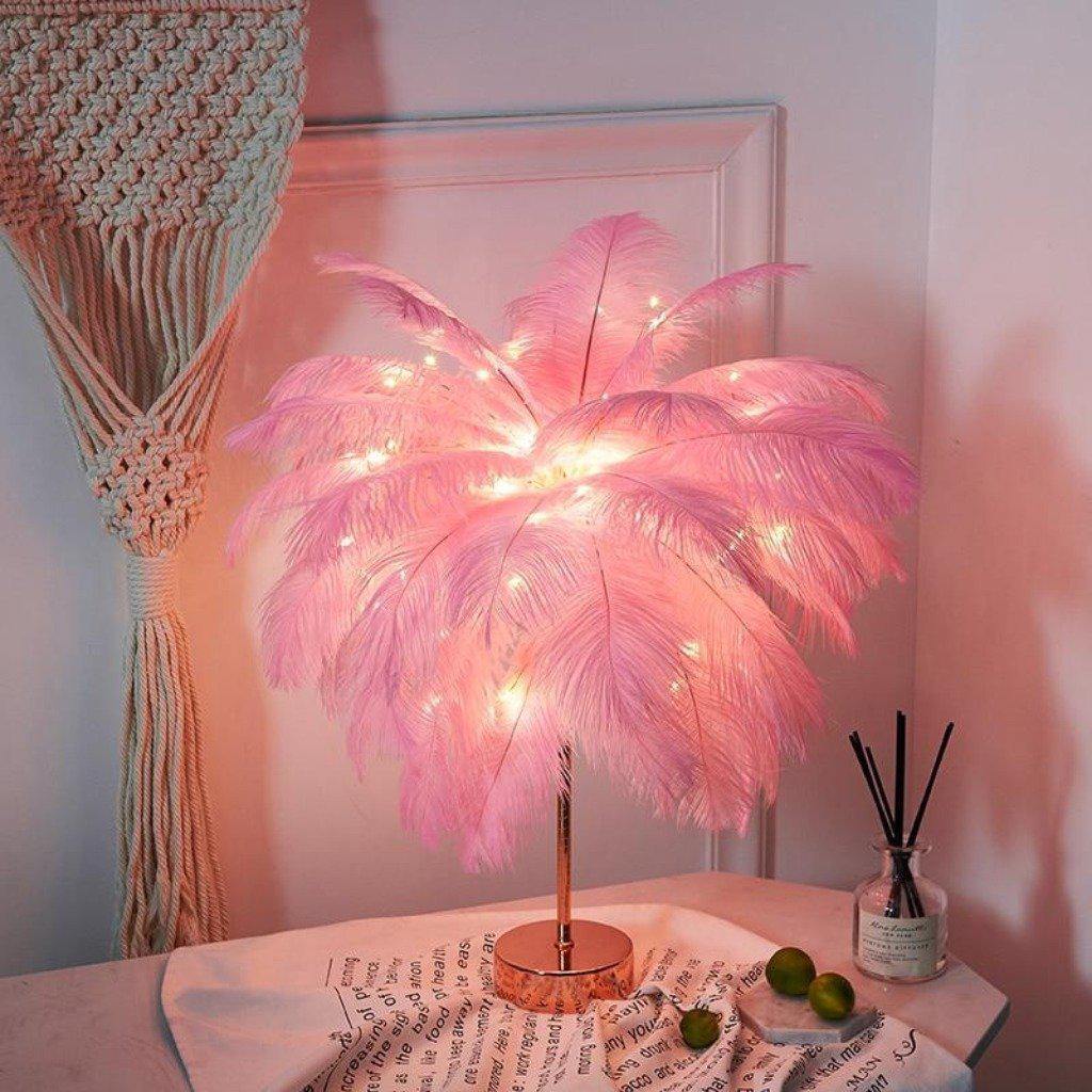 Decorative Feather Table Lamp with Remote-Controlled Lighting