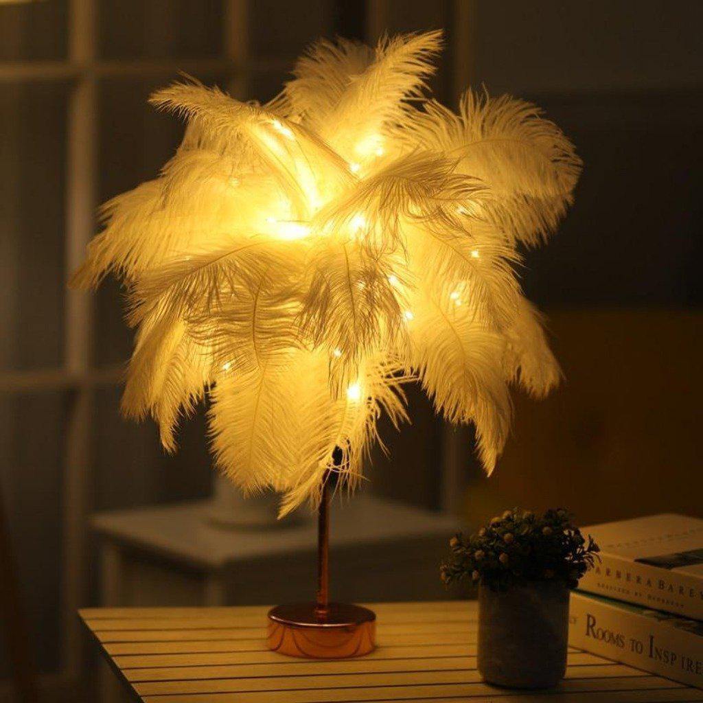 Decorative Feather Table Lamp with Remote-Controlled Lighting